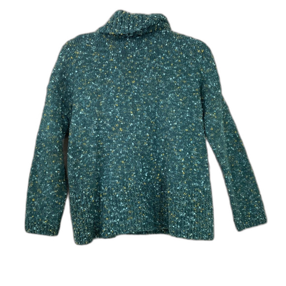 J Jill petites Speckled Pullover Cowl Turtle Neck Sweater women’s MP Teal green - Picture 3 of 12